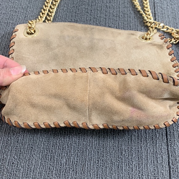 Michael Kors Crossbody Bag Womens Small Tan Suede Whipped Chelsea Shoulder Purse - Picture 6 of 17